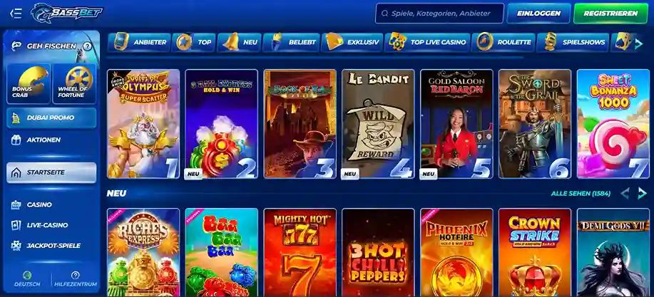 Bass Bets Online Casino Oberfläche