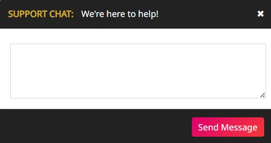 Finestra di supporto live chat con campo di testo e pulsante “Send Message”
