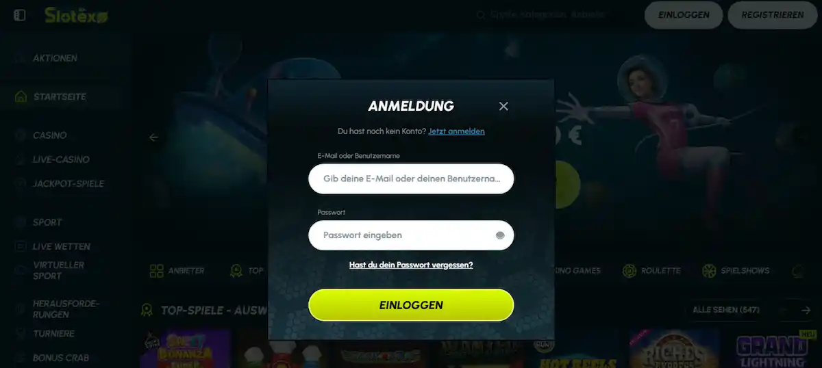 Slotexo Casino Login-Prozess