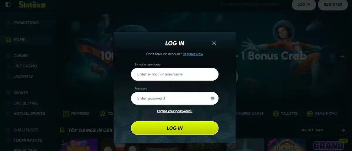 Access your Slotexo Casino account