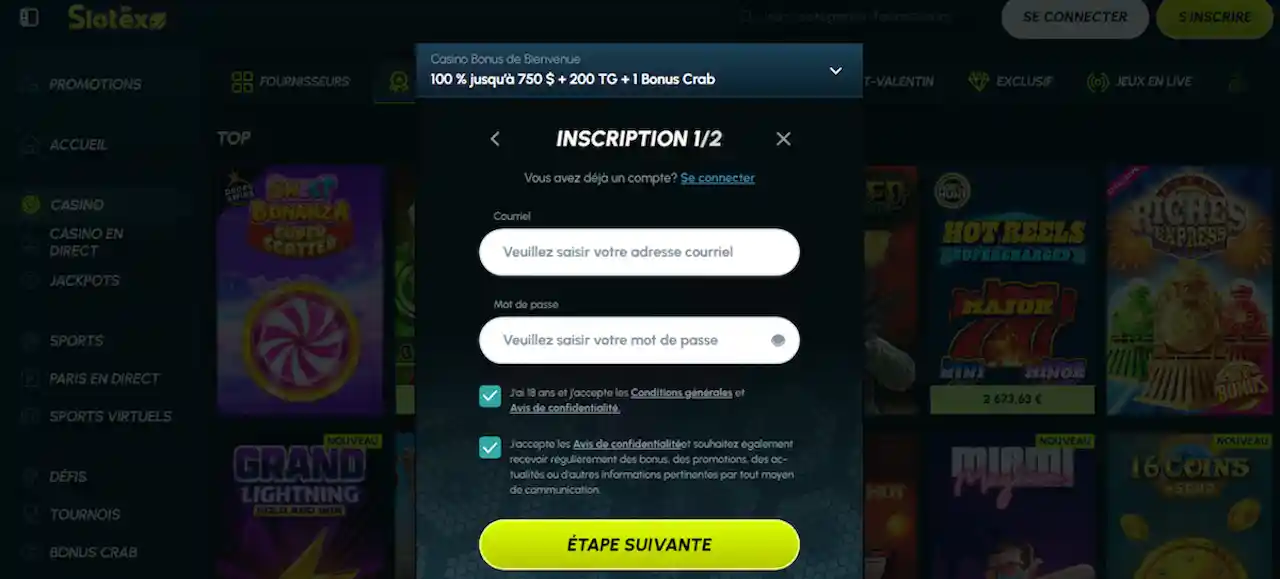 Rejoindre Slotexo Casino maintenant