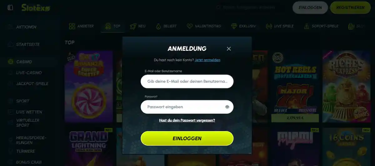 Zugang zu Ihrem Slotexo Casino Konto