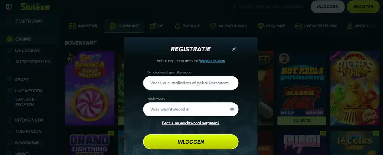 Log in op je Slotexo Casino account
