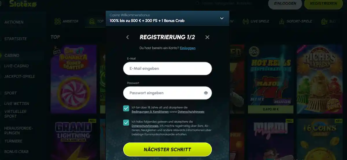 Slotexo Casino Mitglied werden