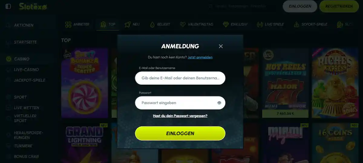 Slotexo Casino Accountzugang für verifizierte Benutzer und Stammkunden