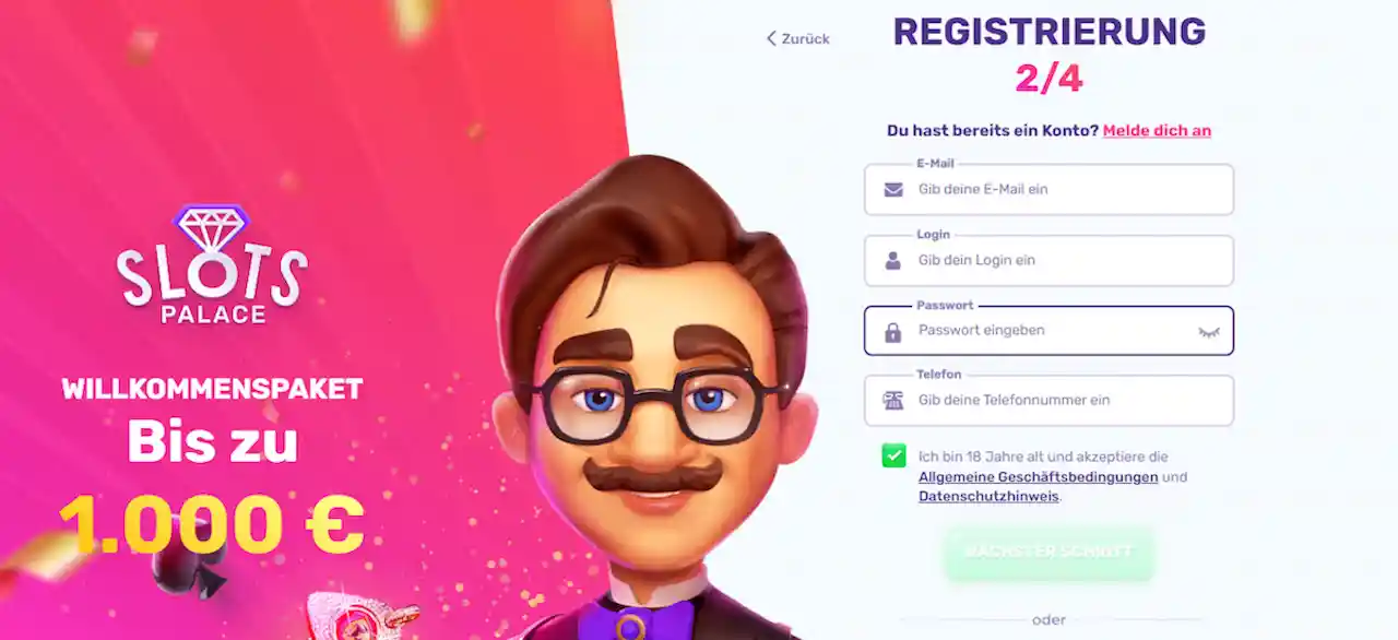 Anmeldung bei SlotsPalace Casino