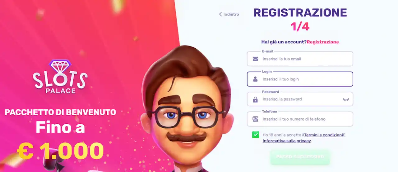 Apri un nuovo conto giocatore su Slots Palace Casino