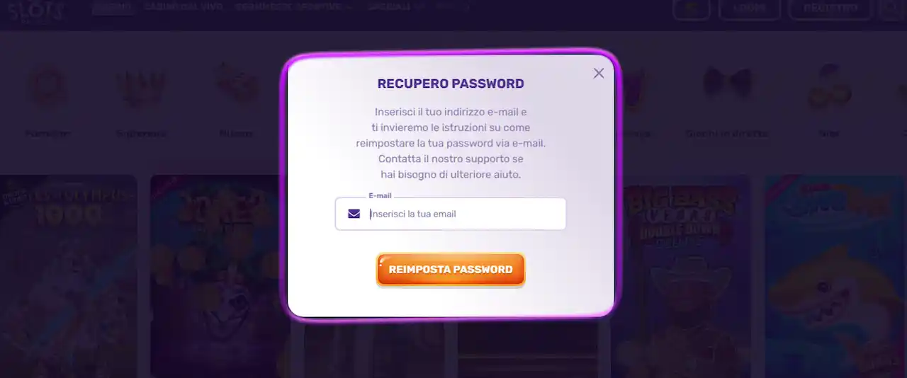 Reimposta la password del tuo account Slots Palace Casino