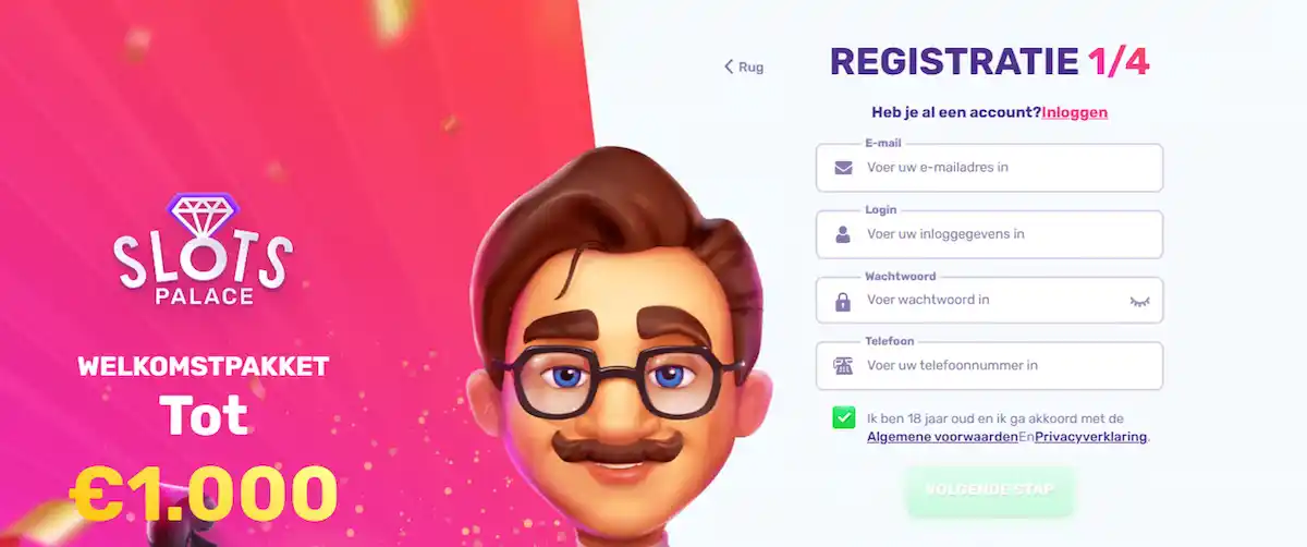 Maak een nieuw Slots Palace Casino account aan