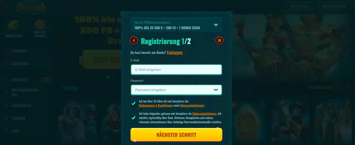Neues Konto bei Spinanga Casino erstellen