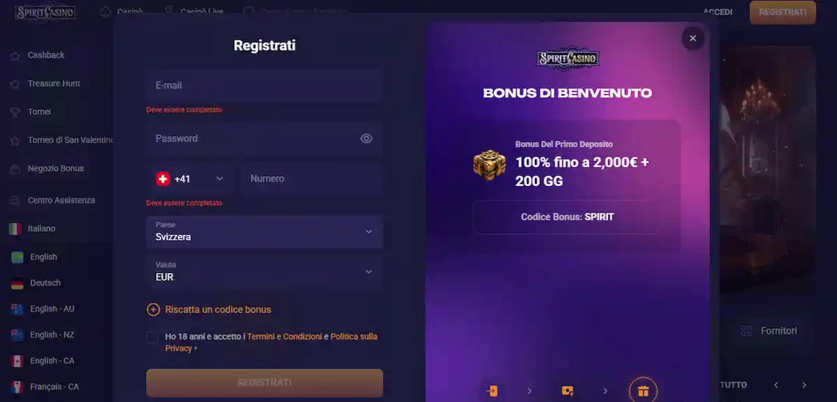 Sportaza Casino registrazione nuovo account con pacchetto bonus esclusivo per iscritti