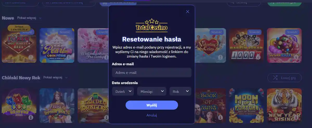 Total Casino utracone dane dostępu - Natychmiastowe odzyskanie poprzez weryfikację emailem
