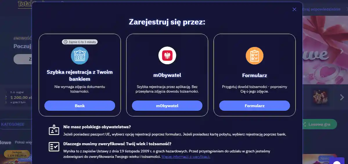 Total Casino nowa rejestracja z hojnym pakietem powitalnym dla początkujących graczy