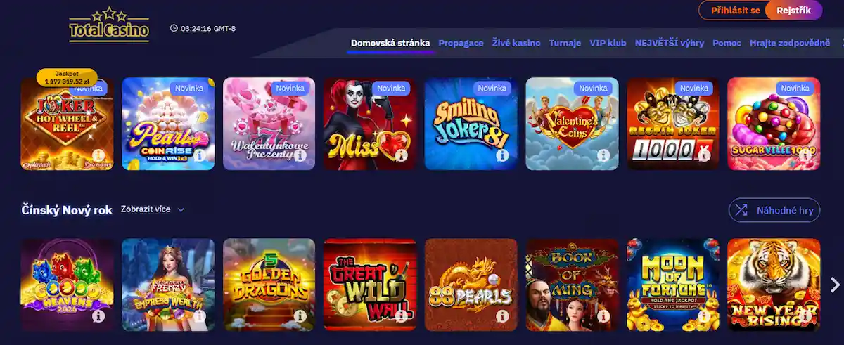 Total Casino - Profesionální platforma se sloty, stolními hrami a živými krupiéry