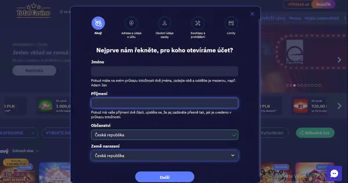 Total Casino založení účtu s atraktivním bonusovým balíčkem pro nové hráče