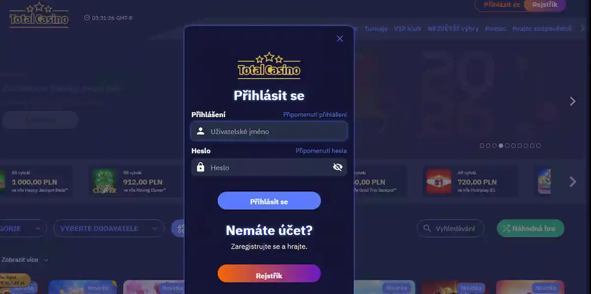 Total Casino portál hráče pro certifikované účty a ověřená členství