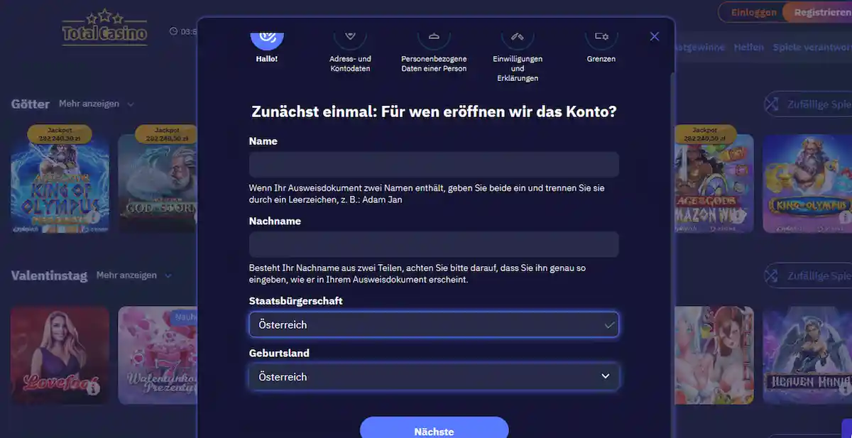 Total Casino Neuanmeldung mit großzügigem Willkommenspaket für Anfänger