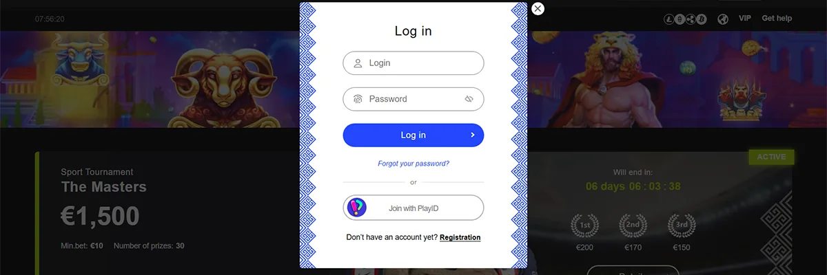 Librabet login modal with username and password fields, a blue “Log In” button, password recovery link, PlayID sign-in option, and a registration link.