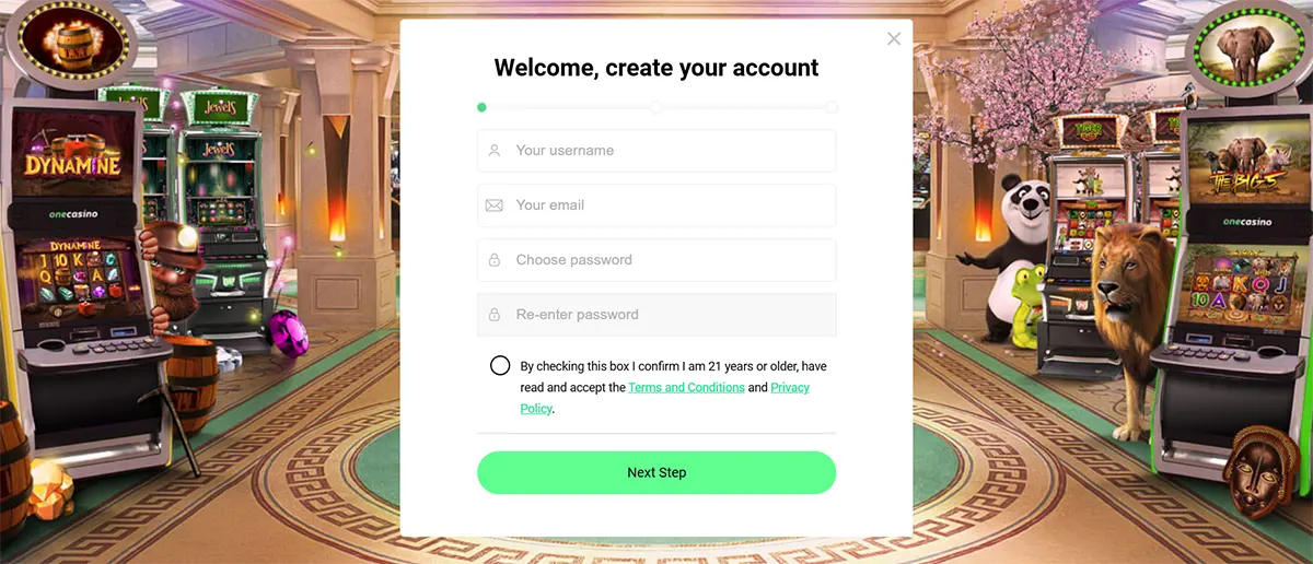 Schermafbeelding van het registratieproces bij One Casino NL