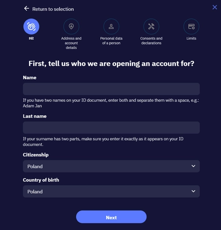 Ekran rejestracji w Total Casino z formularzem do wypełnienia