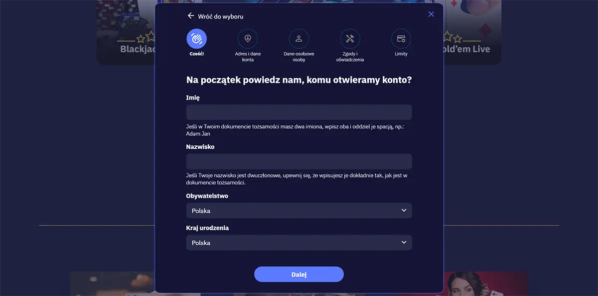 Rejestracja w Total Casino