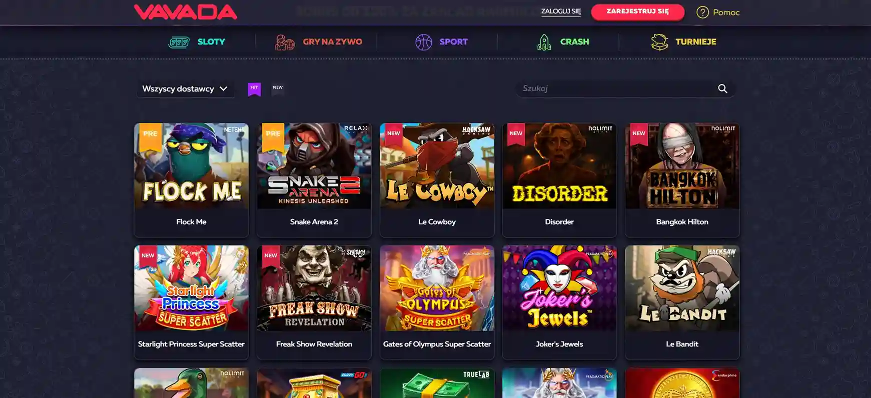 Interfejs kasyna Vavada