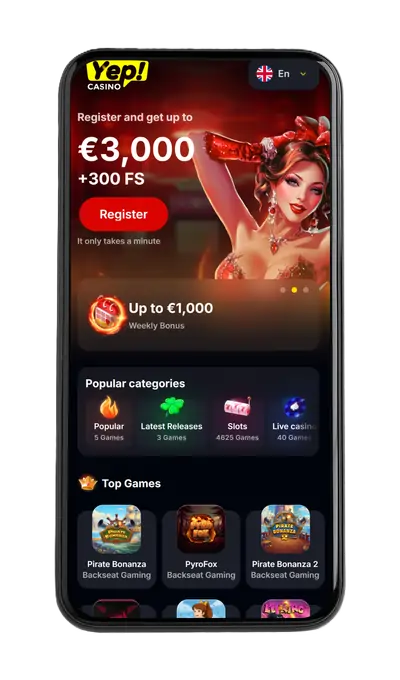 Mobil kaszinó felület egy okostelefonon